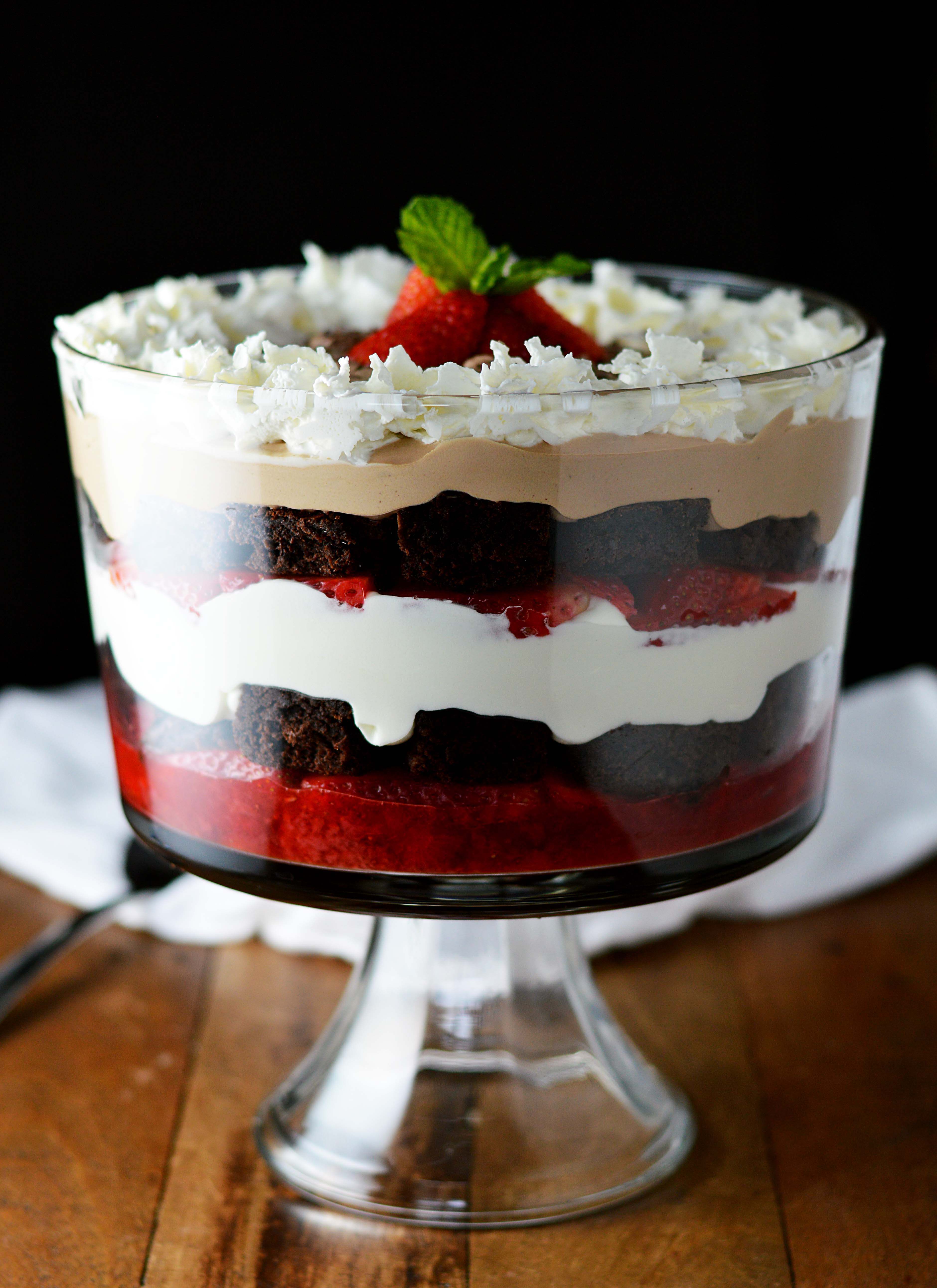 Chocolate Covered Strawberry Brownie Trifle - Friday is Cake Night